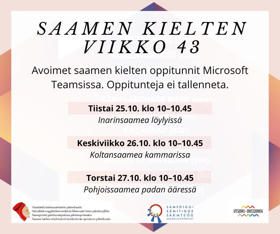 Inarinsaamea löylyissä, koltansaamea kammarissa ja pohjoissaamea padan ääressä – avoimet oppitunnit saamen kielten viikolla!