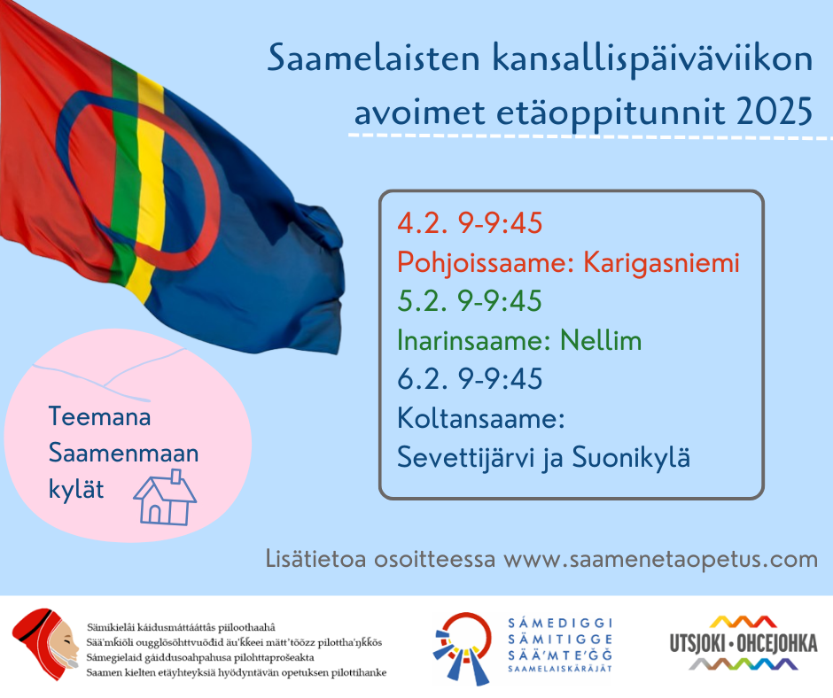 Pian vietetään saamelaisten kansallispäivää - tule mukaan avoimille etäoppitunneille 4.-6.2.2025!